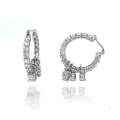 925 Sterling Silver Clear 3.0mm Dangle Hoop Earring Jewelry